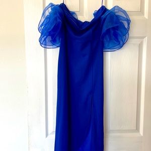 Fashion nova off the shoulder royal blue midi dress size xs